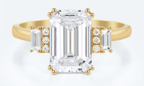 2ct Emerald Cut Lab Grown Diamond Ring Art Deco Engagement Ring in Yellow Gold