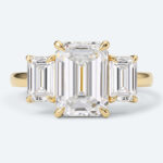 Emerald Cut Lab Grown Diamond Classic Three-Stone 4-Prong Engagement Ring in Yellow Gold (1)