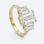 Emerald Cut Lab Grown Diamond Classic Three-Stone 4-Prong Engagement Ring in Yellow Gold (3)