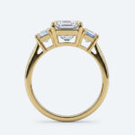 Emerald Cut Lab Grown Diamond Classic Three-Stone 4-Prong Engagement Ring in Yellow Gold (5)