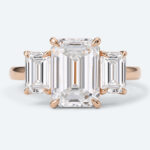 Emerald Cut Lab Grown Diamond Classic Three-Stone 4-Prong Engagement Ring in Yellow Gold (6)