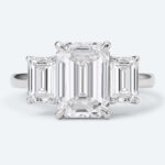 Emerald Cut Lab Grown Diamond Classic Three-Stone 4-Prong Engagement Ring in Yellow Gold (7)