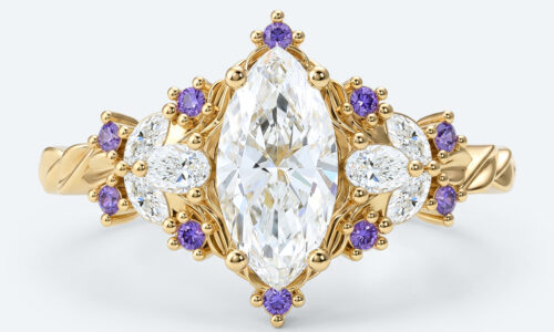Marquise Cut Lab Grown Diamond Fantasy-Inspired 4-Prong Engagement Ring in Yellow Gold (2)