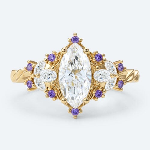 Marquise Cut Lab Grown Diamond Fantasy-Inspired 4-Prong Engagement Ring in Yellow Gold