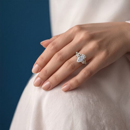 Marquise Cut Diamond Ring​ Set 2ct Floral Cluster Bridal Ring Set in Yellow Gold