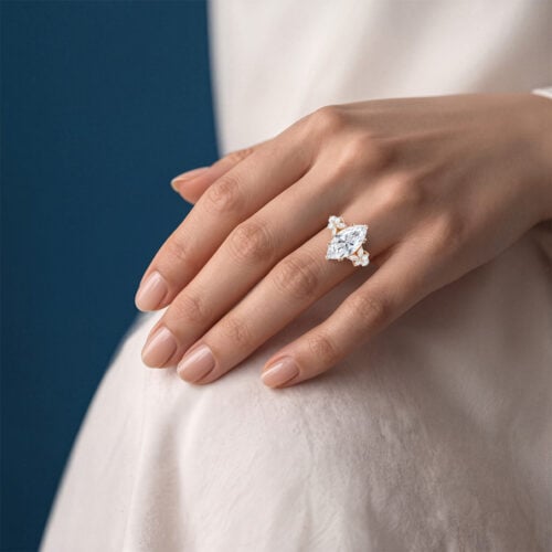 4ct Marquise Cut Lab Diamond Ring​ Floral Petal Design 6-Prong Engagement Ring in Yellow Gold