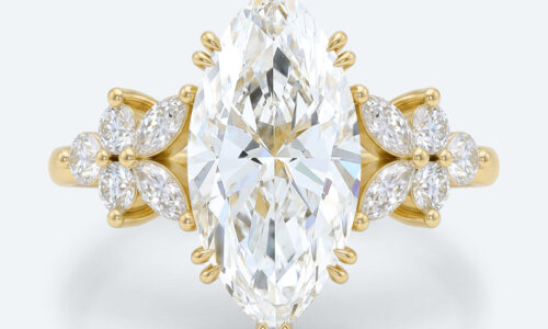 Marquise Cut Lab Grown Diamond Floral Petal Design 6-Prong Engagement Ring in Yellow Gold (6)