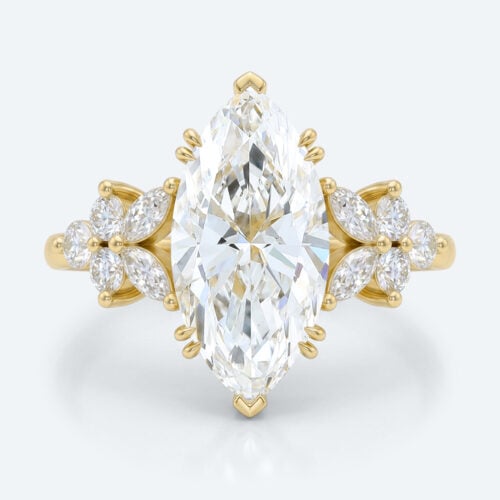 Marquise Cut Lab Grown Diamond Floral Petal Design 6-Prong Engagement Ring in Yellow Gold