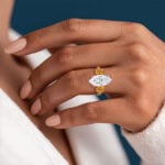 2.5ct Marquise Lab Diamond Ring Flower Citrine Cluster Double 4-Claw Prong Engagement Ring