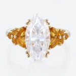 Marquise Cut Moissanite Ring​ Floral Cluster with Citrine Accents in Yellow Gold