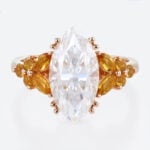 Marquise Cut Moissanite Ring​ Floral Cluster with Citrine Accents in Rose Gold