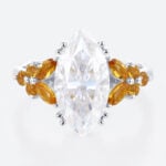 Marquise Cut Moissanite Ring​ Floral Cluster with Citrine Accents in White Gold