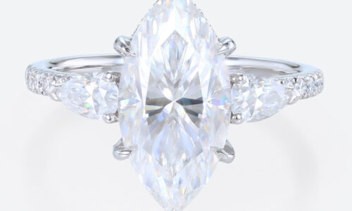 Marquise 2 Carat Moissanite Ring​ Promise Ring with Hidden Halo in White Gold