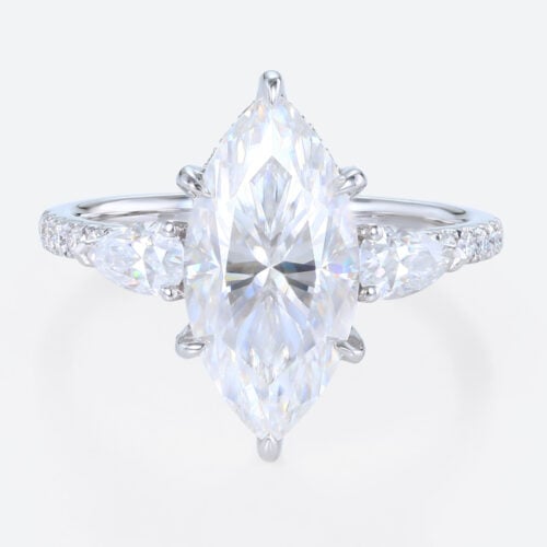 Marquise 2 Carat Moissanite Ring​ Promise Ring with Hidden Halo in White Gold