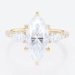 Marquise 2 Carat Moissanite Ring​ Promise Ring with Hidden Halo in Yellow Gold