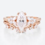 1ct Marquise Cut Moissanite Ring​ Set Vintage Floral Matte Finish Bridal Ring in Rose Gold