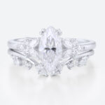 1ct Marquise Cut Moissanite Ring​ Set Vintage Floral Matte Finish Bridal Ring in White Gold