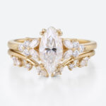 1ct Marquise Cut Moissanite Ring​ Set Vintage Floral Matte Finish Bridal Ring in Yellow Gold