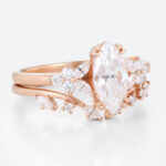 1ct Marquise Cut Moissanite Ring​ Set Vintage Floral Matte Finish Bridal Ring in Rose Gold