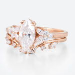 1ct Marquise Cut Moissanite Ring​ Set Vintage Floral Matte Finish Bridal Ring in Rose Gold