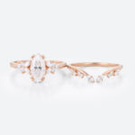 1ct Marquise Cut Moissanite Ring​ Set Vintage Floral Matte Finish Bridal Ring in Rose Gold