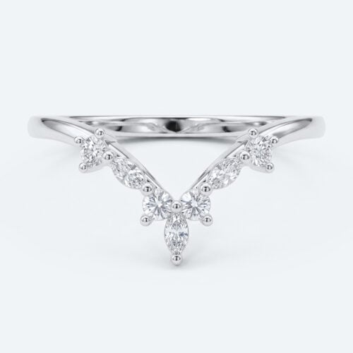 Marquise & Round Cut Lab Grown Diamond V Shaped Stackable Wedding Band