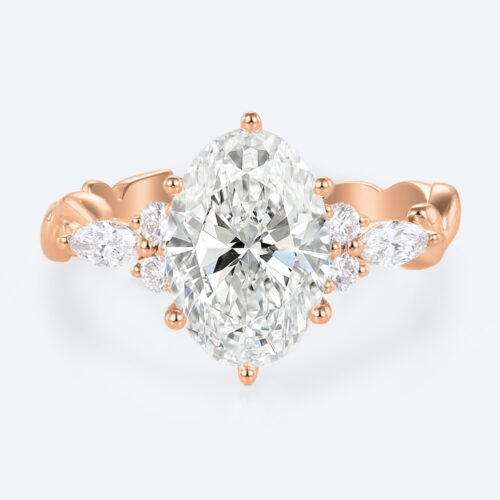 2ct Oval Lab Grown Diamond Rings​ Entwined Vine 6-Prong Engagement Ring in Rose Gold