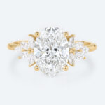 2ct Oval Cluster Lab Diamond Ring​ Floral 4-Prong Engagement Ring in Yellow Gold