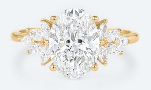 2ct Oval Cluster Lab Diamond Ring​ Floral 4-Prong Engagement Ring in Yellow Gold