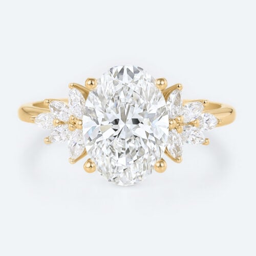 2ct Oval Cluster Lab Diamond Ring​ Floral 4-Prong Engagement Ring in Yellow Gold