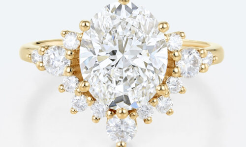 3ct Oval Cut Lab Diamond Ring Semi-Halo 6-Prong Engagement Rings in Yellow Gold