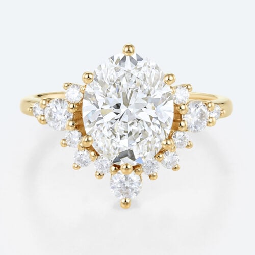 3ct Oval Cut Lab Diamond Ring Semi-Halo 6-Prong Engagement Rings in Yellow Gold
