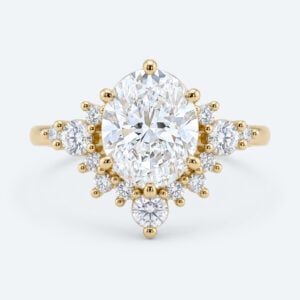 Oval Cut Lab Grown Diamond Semi-Halo 6-Prong Engagement Ring in Yellow Gold