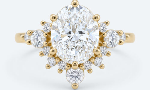 Oval Cut Lab Grown Diamond Semi-Halo 6-Prong Engagement Ring in Yellow Gold (1)