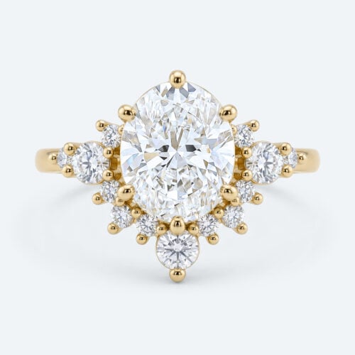 Oval Cut Lab Grown Diamond Semi-Halo 6-Prong Engagement Ring in Yellow Gold