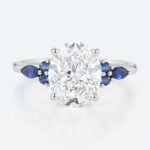 3ct Oval Engagement Rings Lab Grown Diamonds with Sapphire Accents 4-Prong Engagement Ring in White Gold