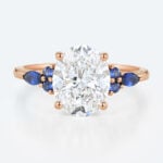 3ct Oval Engagement Rings Lab Grown Diamonds with Sapphire Accents 4-Prong Engagement Ring in Rose Gold