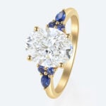 3ct Oval Engagement Rings Lab Grown Diamonds with Sapphire Accents 4-Prong Engagement Ring in Yellow Gold