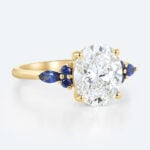 3ct Oval Engagement Rings Lab Grown Diamonds with Sapphire Accents 4-Prong Engagement Ring in Yellow Gold