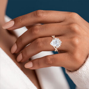 3ct Pear Cut Lab Diamond Rings​ Twisting Pave Band Bezel Setting Engagement Ring in White Gold