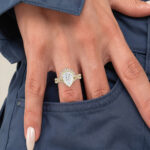 Pear Cut Lab Grown Diamond Twisting Pavé Band Bezel Setting Engagement Ring in White Gold (3)