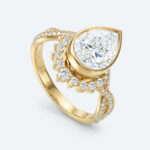 Pear Cut Lab Grown Diamond Twisting Pavé Band Bezel Setting Engagement Ring in White Gold (5)