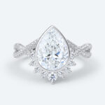 Pear Cut Lab Grown Diamond Twisting Pavé Band Bezel Setting Engagement Ring in White Gold (7)