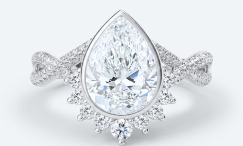 Pear Cut Lab Grown Diamond Twisting Pavé Band Bezel Setting Engagement Ring in White Gold (7)