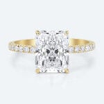 3.5ct Radiant Cut Lab Diamond Ring​ Pavé 4 Claw Engagement Ring in Yellow Gold