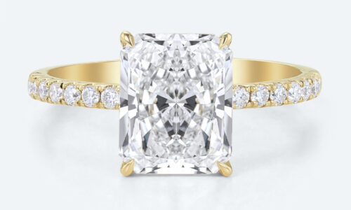 3.5ct Radiant Cut Lab Diamond Ring​ Pavé 4 Claw Engagement Ring in Yellow Gold