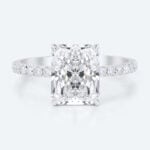 3.5ct Radiant Cut Lab Diamond Ring​ Pavé 4 Claw Engagement Ring in White Gold