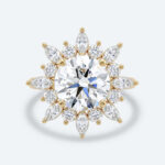Round Cut Lab Grown Diamond Sunburst Halo 4-Prong Engagement Ring in Yellow Gold (1)