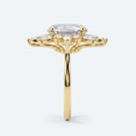 Round Cut Lab Grown Diamond Sunburst Halo 4-Prong Engagement Ring in Yellow Gold (4)