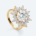 Round Cut Lab Grown Diamond Sunburst Halo 4-Prong Engagement Ring in Yellow Gold (5)
